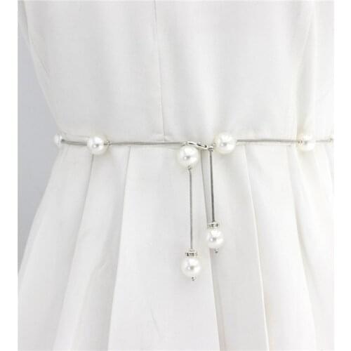 1Pcs Elegant Women Pearl Strap Belt Elastic Buckle Pearl Chain Belt Female Girls Dress Crystal Straps