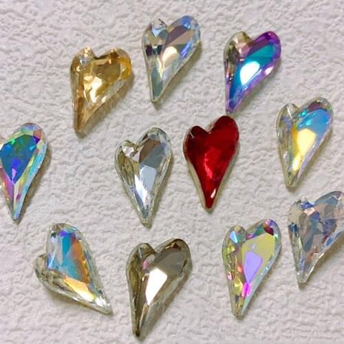 100pcs/lot Bulk 9*14mm K9 Glass Nail Art Stones Crooked-Peach-Heart Rhinestone 5 Color Jewelry Diamond Pointback Decoration T#04