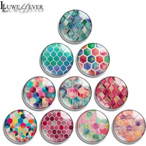 12mm 14mm 16mm 20mm 25mm 30mm 663 Colorfull Honeycomb Mix Round Glass Cabochon Jewelry Finding 18mm Snap Button Charm Bracelet