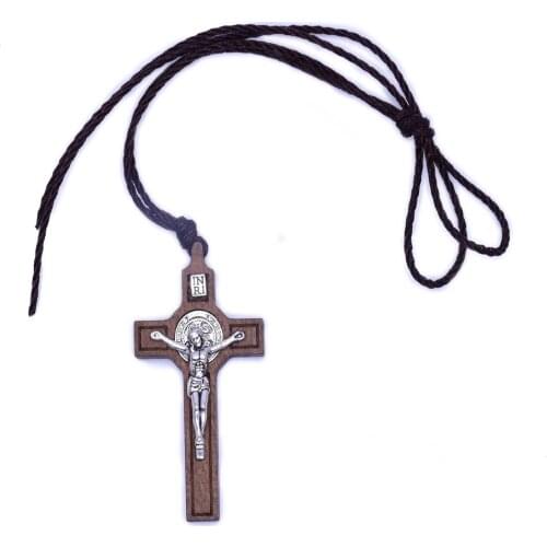 20pcs Religious INRI Crucifix Necklace for Men Womens Catholic Small Wooden Cross Necklace Pendant Jewelry Rope Chains Collier