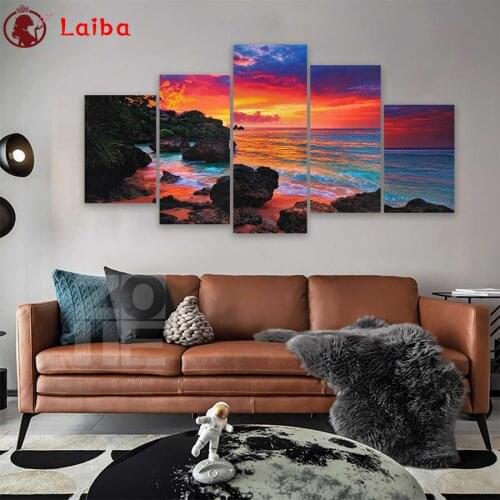 Diamond painting Sunset beach landscape diamond embroidery full square/round drill puzzles gifts for the new year 20215pcs
