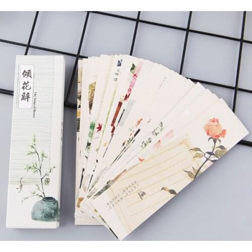 30pcs/set Chinese Style Paper Bookmarks Blue and White Porcelain Painting Cards Retro Beautiful Boxed Bookmark