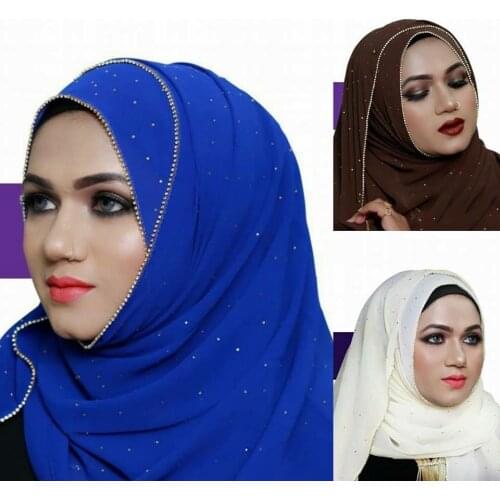75*180cm muslim diamonds glitter chiffon hijab scarf islamic headscarf arab wraps and shawls foulard femme musulman stole scarf