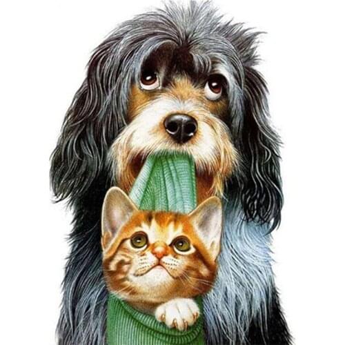 Diamond Painting Cross Stitch Animal Joy Puppy and Kitten Photo Ugly Girl Rhinestone Needlework Mosaic Deer Home Decoration DIY