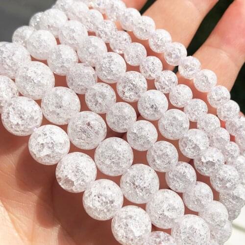 6 8 10mm White Snow Cracked Crystal Quartz Beads Round Loose Spacer Beads For Jewelry Making DIY Bracelet Accessories 15"/Strand