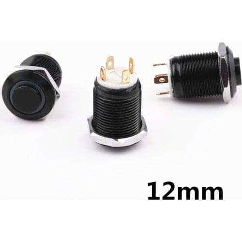 Black Push Button Switch 4 Pin 12mm Waterproof Led Light Metal High Head Momentary/Latching Switches Self-locking/Self-reset