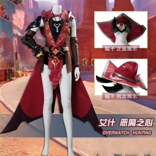 Game OW Devil Heart Ashe Battle Unifrom New Skin PU Leather Outfit Full Set Cosplay Costume Unisex Halloween Free Shipping 2019