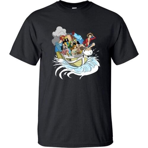 One Piece Japanese Anime Going Merry Luffy Cotton T Shirt Vintage Cool Fun T Shirts Retro Funny Short Sleeve Top Men Tshirt