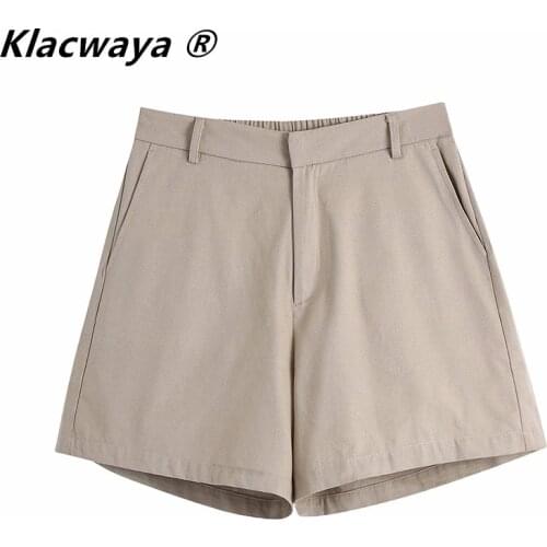 Klacwaya 2021 Women Chic Fashion Office Wear Side Pockets Shorts Vintage High Waist Zipper Solid Color Female Short Pants