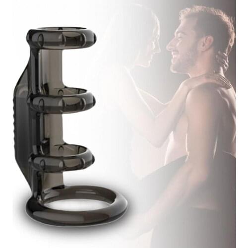 Penis Corrector Stretchable Skin-friendly TPE Vibrating Delay Ejaculation Lock Ring for Male Masturbators Sexual Stimulation