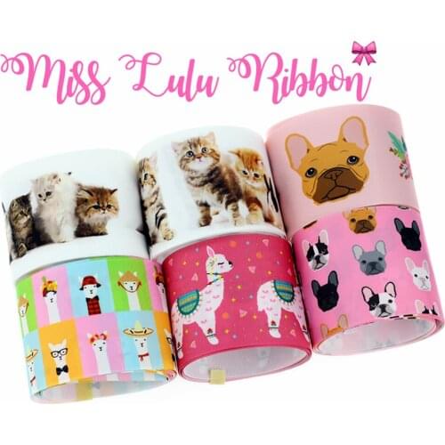 16mm-75mm Animal Series Cute Cat Printed Grosgrain Ribbon/Foe Dogs Alpaca DIY Gift Bowknots Hair Band Making 50yards/roll