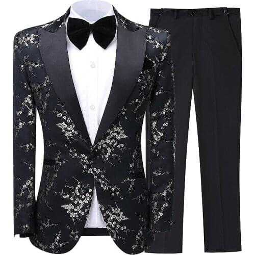Mens Suits 2 Pieces One Button Printing Male Suit Boyfriend Wear Wedding Business Suit For Grooms Groomsmen Blazer+Pants 2021