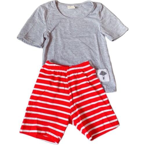 Hot sale summer boys short sleeve suit solid color t-shirt and stripe shorts sets for kids boy