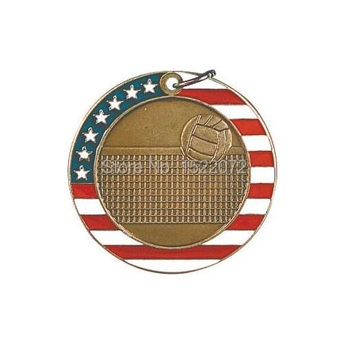Top sell factory price Custom made Stars & Stripes Volleyball Medal w/Ribbon cheap custom made antique metal medals ribbons