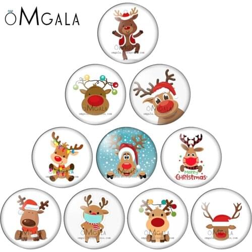 Cartoon Cute Christmas Deer Art Paintings 10mm/12mm/16mm/18mm/20mm/25mm Round photo glass cabochon demo flat back Making finding
