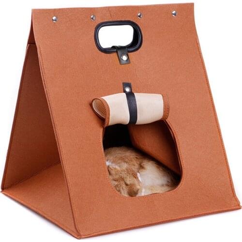 3 IN 1 Multi-functional Pet Bed Felt Puppy Cat Washable Collapsible Cat Bed House Warm Nest for Cat Portable Carrier Bag Outdoor