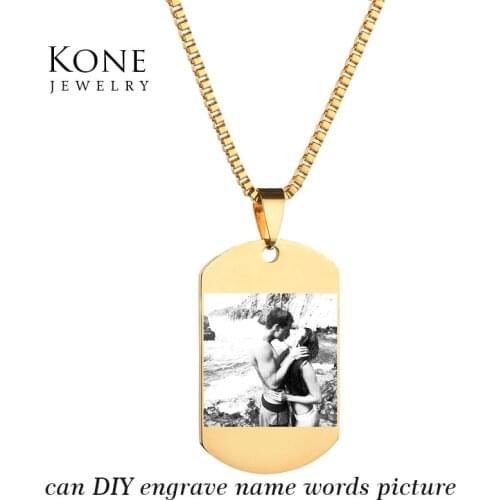 UZone Fashion Engrave Monogram Name Plate Necklace Custom Pictures Photo Stainless Steel Necklace For Women Men Gift