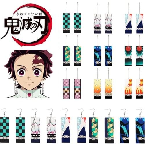 Fashion Anime Demon Slayer Hanging Drop Earrings Cosplay kimetsu no yaiba Kamado Tanjirou Dangle Earrings for Women Men Jewelry