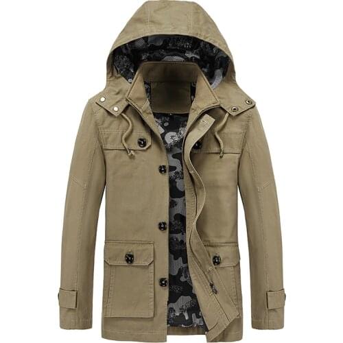Men Jacket Workwear Plus Size Mens Coat Cotton Washed Jacket Multi-Pocket Water Wash Coat Youth Casual Trench Slim Fit Clothes