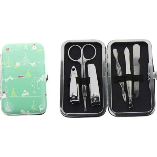 6Pcs/Set Snowman Printed Soft Case Professional Manicure Pedicure Set Nail Care Set Kit Tool For Women Man Girl Child Kid Gift