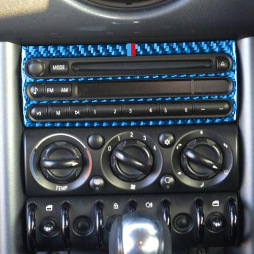 For MINI COOPER Hatch One R50 R53 2002 2003 2004 Carbon Fiber Stickers Central Control CD Panel Button Interiors Car Accessories