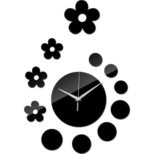 Real promotion fashion mirror flower acrylic wall clock safe modern luxury 3d clocks home decor novelty
