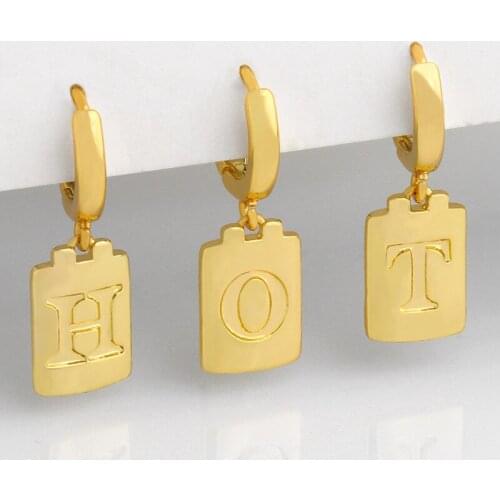 Creative temperament womens earrings simple geometric square glossy 26 English letter earrings fashion trend funky