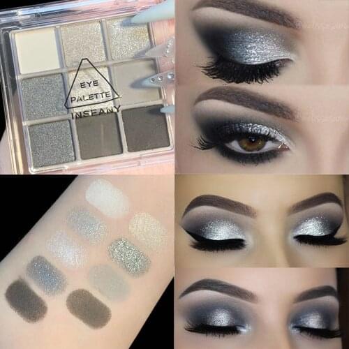 New 9 Colors Grey Smokey Palette Matte Glitter Eyeshadow Palette Black Eye Shadow Smoky Eye Pigments Makeup Palette