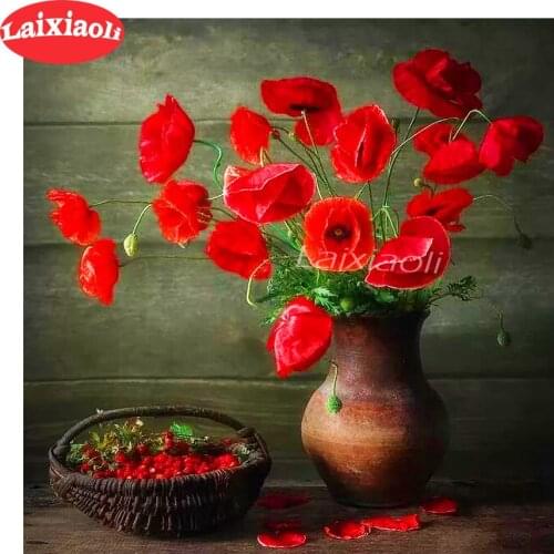 New 5D DIY diamond painting Red poppy flowers cross stitch kits diamond embroidery mosaic fruit pictures by numbers wall decor