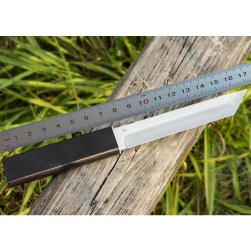 New Katana Knife D2 Tanto Point Satin Blade Ebony Handle Fixed Blade Knives With Wood Sheath H1012