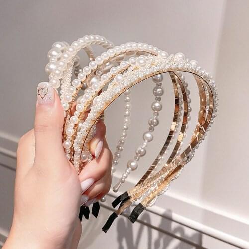New Women Elegant Full Pearls Simple Hairbands Sweet Headband Hair Hoops Holder Ornament Head Band Lady Fashion Hair Accessories