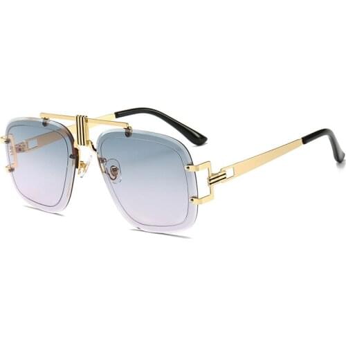 New Fashion Men Cool Rimless Style Gradient Sunglasses Unique Step Down Lens Brand Design Sun Glasses Oculos De Sol