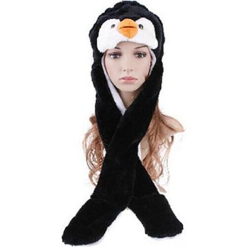 Cartoon Plush Cotton Penguin hat with scarf & mittens 3 in 1 combo Animals Cosplay Cute Soft Unisex Penguin warm Hat Cap Beanie