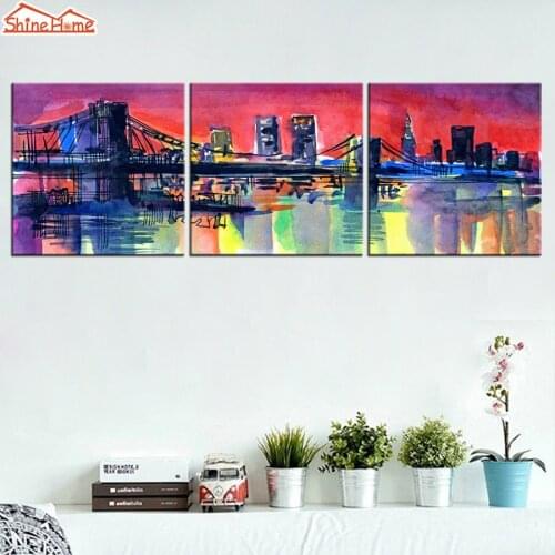 ShineHome-3pcs Wall Art Canvas Print Oil Painting Triptych Modular London Bridge Pictures Printing Decoration for Living Room