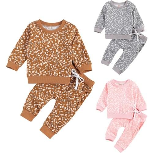 Citgeett Spring Infant Baby Girls Boys Clothes Set Floral Print PatternLong Sleeves Top + Pants Autumn Casual Set