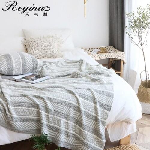 REGINA High-quality Throw Blanket Bohemian Stripe Tassel Delicate Knitted Home Decor Sofa Cover Blanket Summer Bed Soft Throws