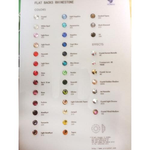 YANRUO Hot-Fix & Non Hot-Fix Colors Card Samples Show Rhinestones