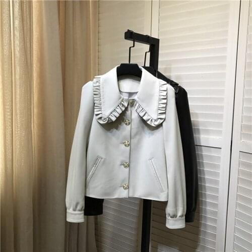 Autumn Womens Sweet peter pan collar leather jackets High quality sheepskin genuine leather coat C937