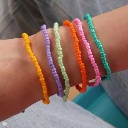 Go2Boho 6pcs Multicolor Beads Bracelets For Women INS Fashion Simple Elastic Strand Bracelet Boho Pulseras Summer Party Jewelry