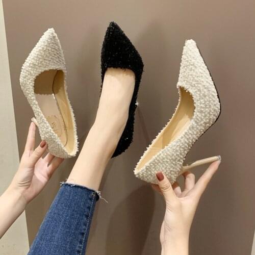 2020 Fashion Womens High Heels New Wild Comfortable Mature Pointed Suede and Edging Basic Women Shoes Sandalia Feminina W32-13