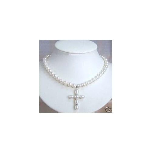 Women Gift word Love Stunning White Pearl Necklace With Cross Pendant good women gift jewelryCZ Luxury Ms. girl