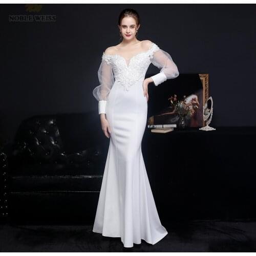 Evening Dresses Appliques Floor-Length Evening Gowns for Women Mermaid Evening Dress with Sweep Train