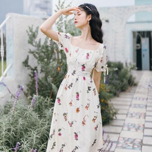Women Midi Floral Vintage Dress Summer 2021 Runway Elegant Boho Retro Fairy Casual Sea Beach Vacation Party Night Vestidos New