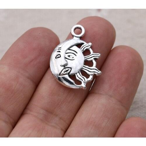 10pcs Antique Silver Plated Moon Sun Face Charms Pendants for Jewelry Making Bracelet Earrings DIY Accessories Craft 20x27mm