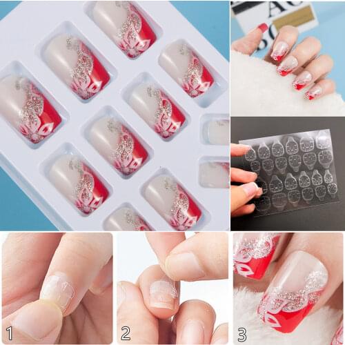 JQ 24 pcs Nail Art Tips in 1 Box With Nail Glue Tape Press On False Tips Full Cover Fake Nail Tip 10 Sizes Faux ongles JQ030