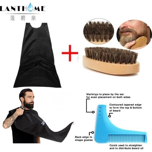 3pcs natural wooden beard comb boar bristle hair brush lice comb men beard apron barber salon cape hairdressing for haircut