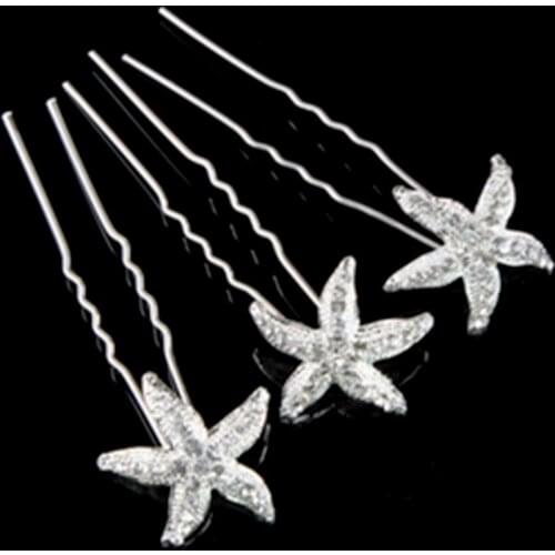 6PCS Women Wedding Bridal Bridesmaid Faux Pearl Crystal Star starfish Hair U Pin Clip Hairpin Accessories dropshipping