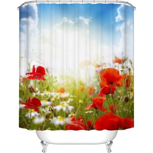 Abstract Floral Watercolor Red Beauty Poppies Red Poppy Flowers and Buds Shower Curtain