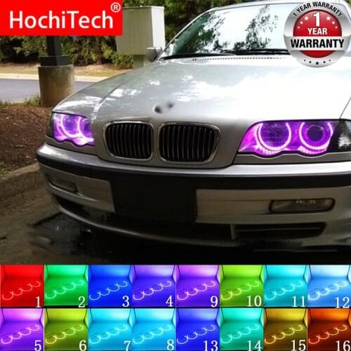 For BMW E36 E38 E39 E46 Projector 4x131mm Accessories Headlight Multi-color RGB LED Angel Eyes Halo Ring Eye RF Remote Control