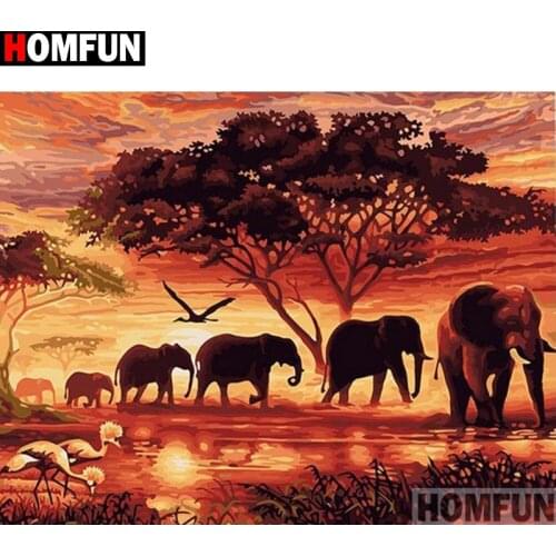 HOMFUN Full Square/Round Drill 5D DIY Diamond Painting "Elephant tree" Embroidery Cross Stitch 5D Home Decor Gift A13875